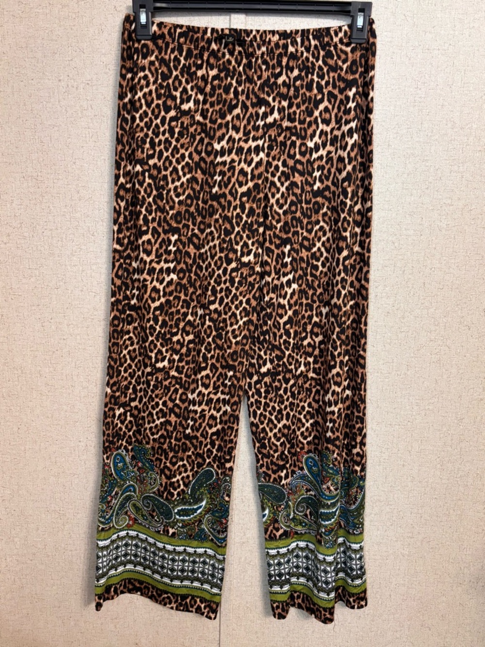 Melissa Paige Brown Leopard Wide Leg Pants with Paisley Hem